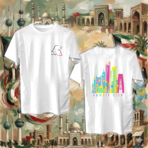 102-tshirt-white معالم الكويت - جهتين