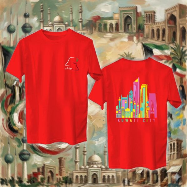 105-tshirt-red معالم الكويت - جهتين